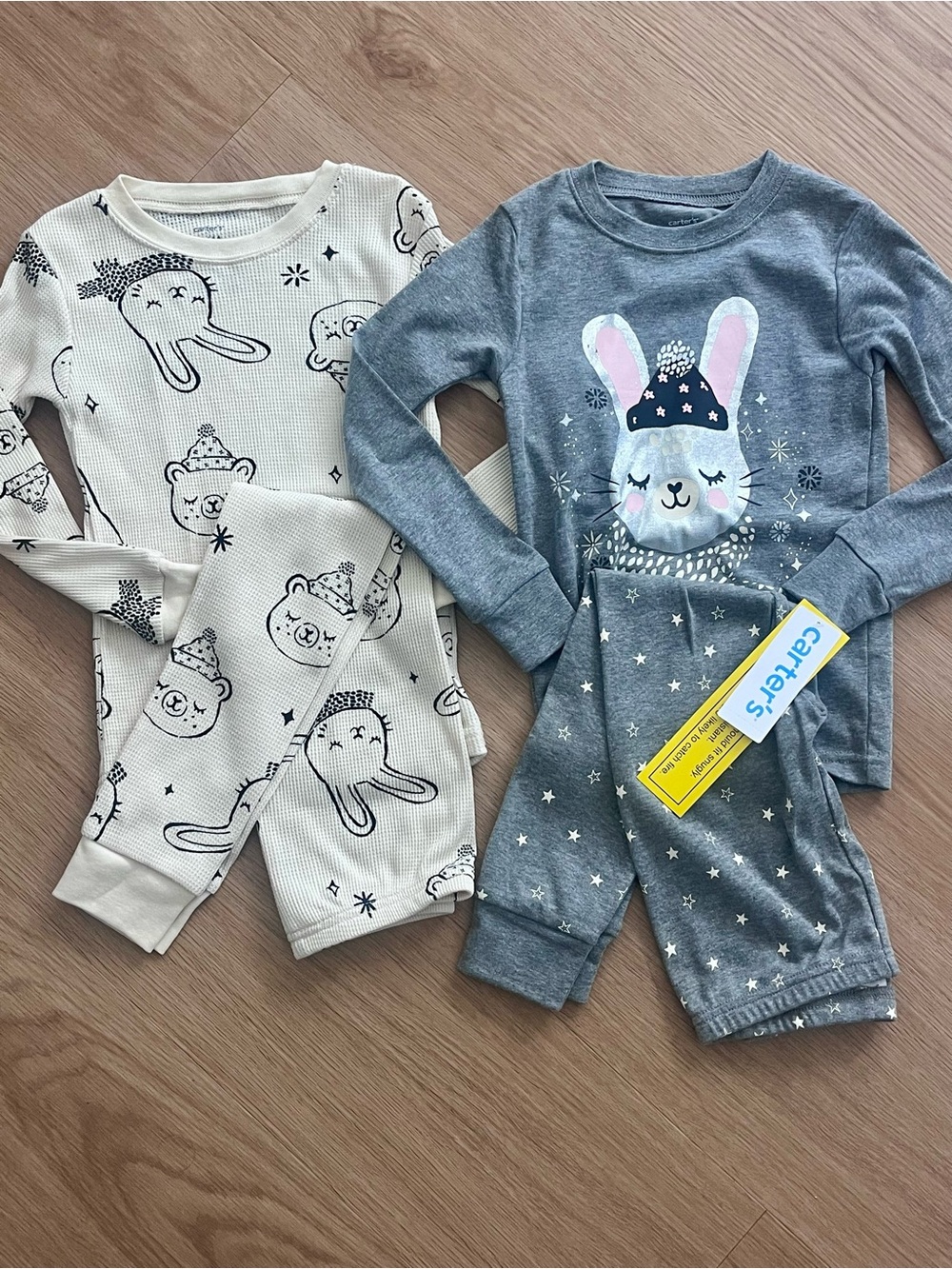 NWT Carter's Girls' Bunny Print 2-Pack Pajama Set - Gray & Cream